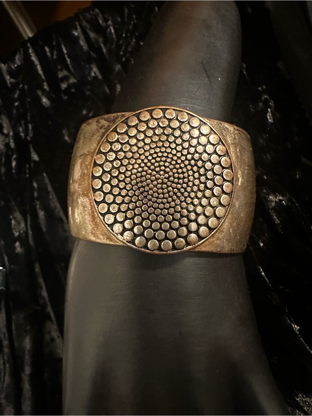 Vintage Mixed Metal Tone Medallion Large Cuff Bangle Statement Bracelet